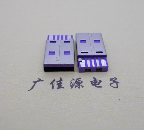 短路usbA公5p焊线式大电流 紫色胶芯快充插头